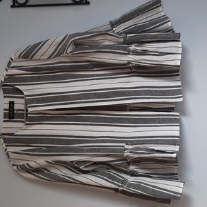 Lightweight striped blazer with flare sleeve and hem